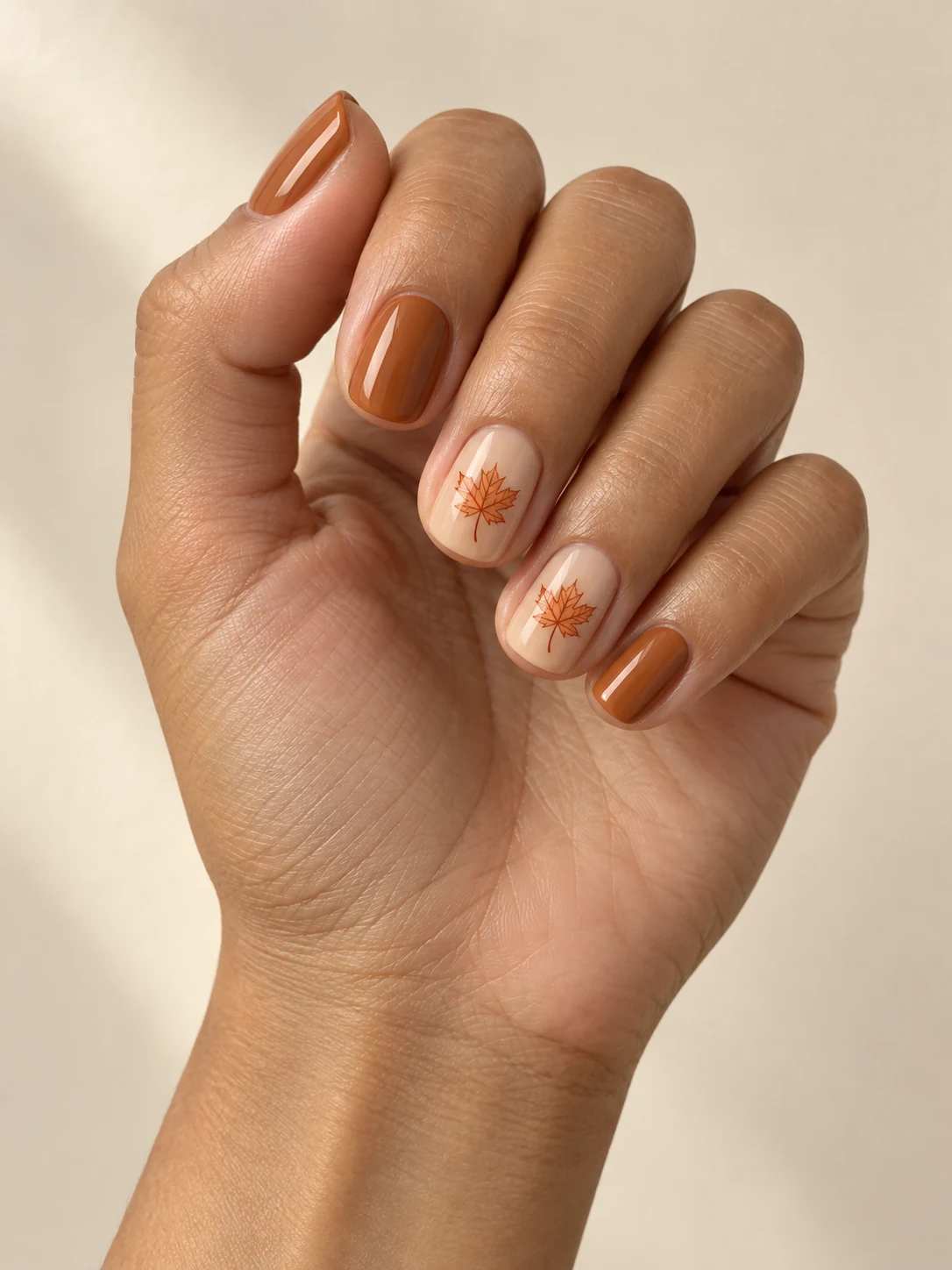 Caramelo con hojas de arce. Forma: Cuadrada redondeada; Longitud: Corto.